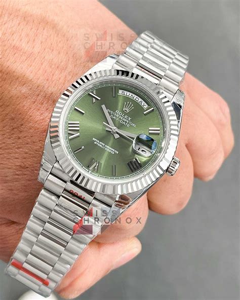 rolex day date green white gold|rolex presidential 40mm white gold.